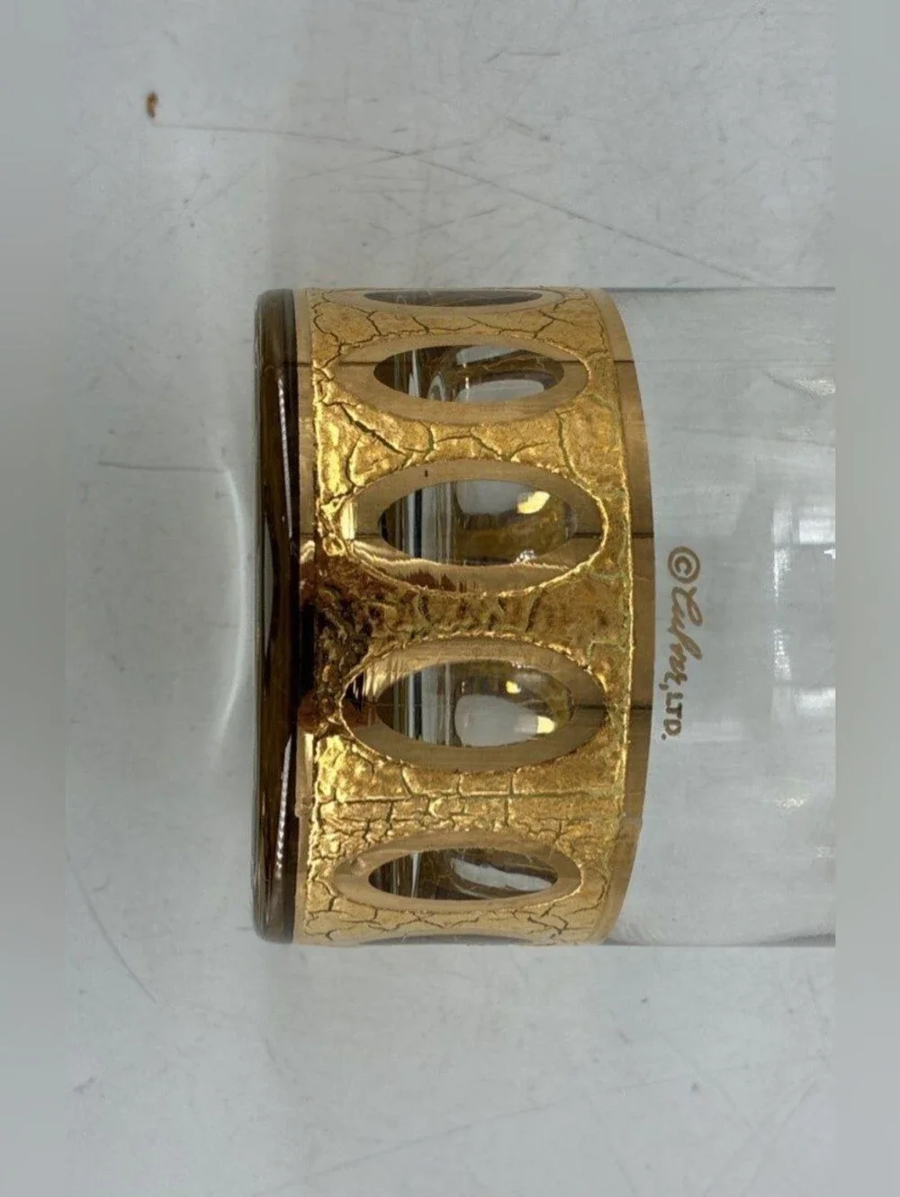 Vintage Culver Antigua 22K Gold Lowball Glasses - MCM Cut Out Oval Rocks - 8 PC